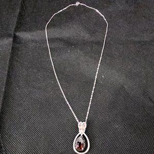 Sterling Silver Natural Garnet Pendant And Chain Tear Drop Shaped New